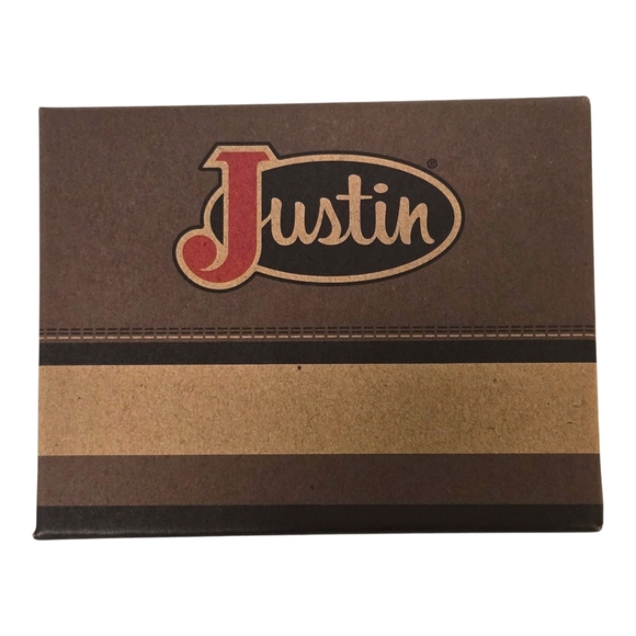 Justin Western Brown Leather Logo RFID Gusset Card Wallet New - Picture 2 of 3